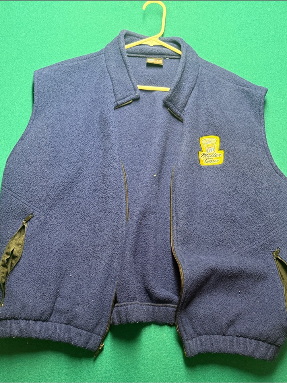 Very rare Miller time beer Navy Blue Fleece Vest with Yellow miller patch